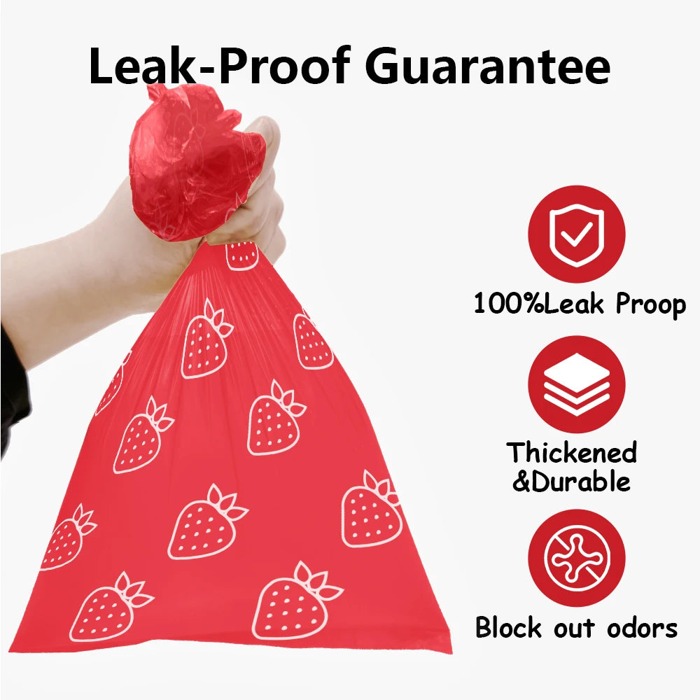 Eco-Friendly Photodegradable Dog Waste Bags with Refreshing Strawberry Scent - Leak Proof & Perfect for Outdoor Use