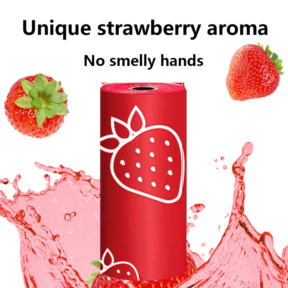 Eco-Friendly Photodegradable Dog Waste Bags with Refreshing Strawberry Scent - Leak Proof & Perfect for Outdoor Use