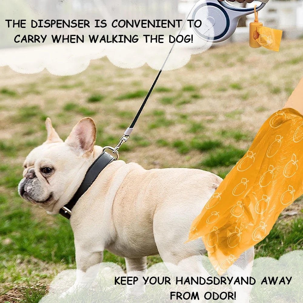 Photodegradable Orange Dog Poop Bags with Orange Fragrance and Thickened Pet Feces Garbage Bag with Dispenser