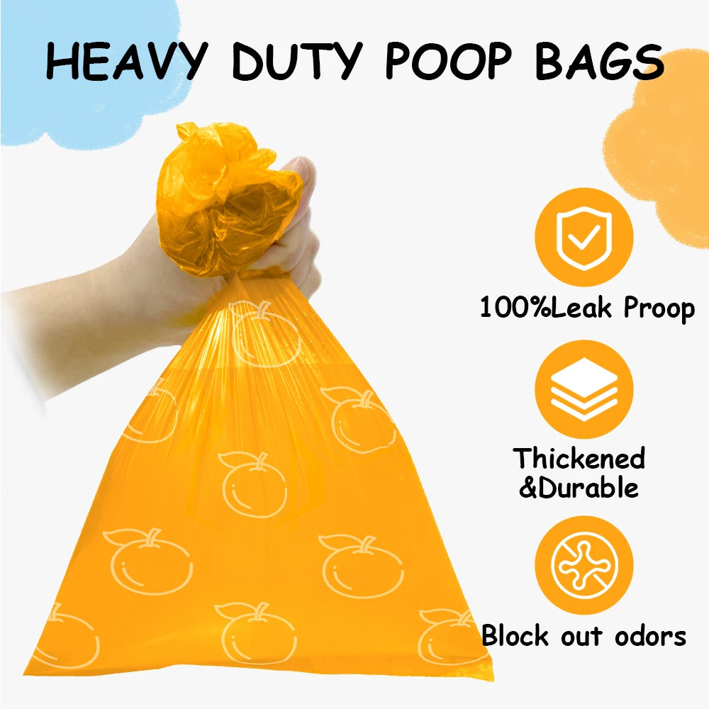 Photodegradable Orange Dog Poop Bags with Orange Fragrance and Thickened Pet Feces Garbage Bag with Dispenser