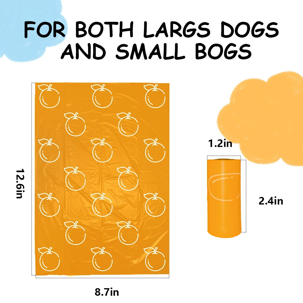Photodegradable Orange Dog Poop Bags with Orange Fragrance and Thickened Pet Feces Garbage Bag with Dispenser