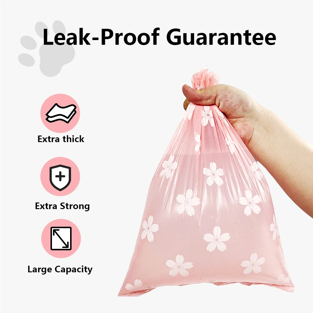 Photodegradable Dog Poop Bag with Floral Fragrance and Leak Proof Pet Feces and Garbage Bag Dispenser Gift
