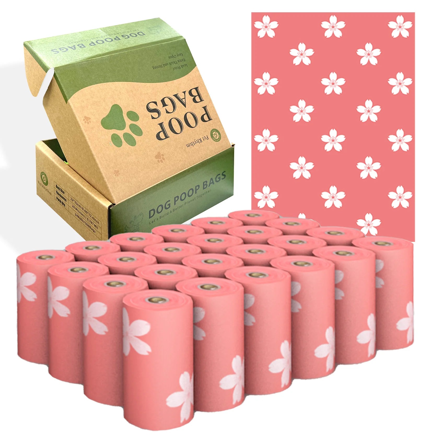 Photodegradable Dog Poop Bag with Floral Fragrance and Leak Proof Pet Feces and Garbage Bag Dispenser Gift