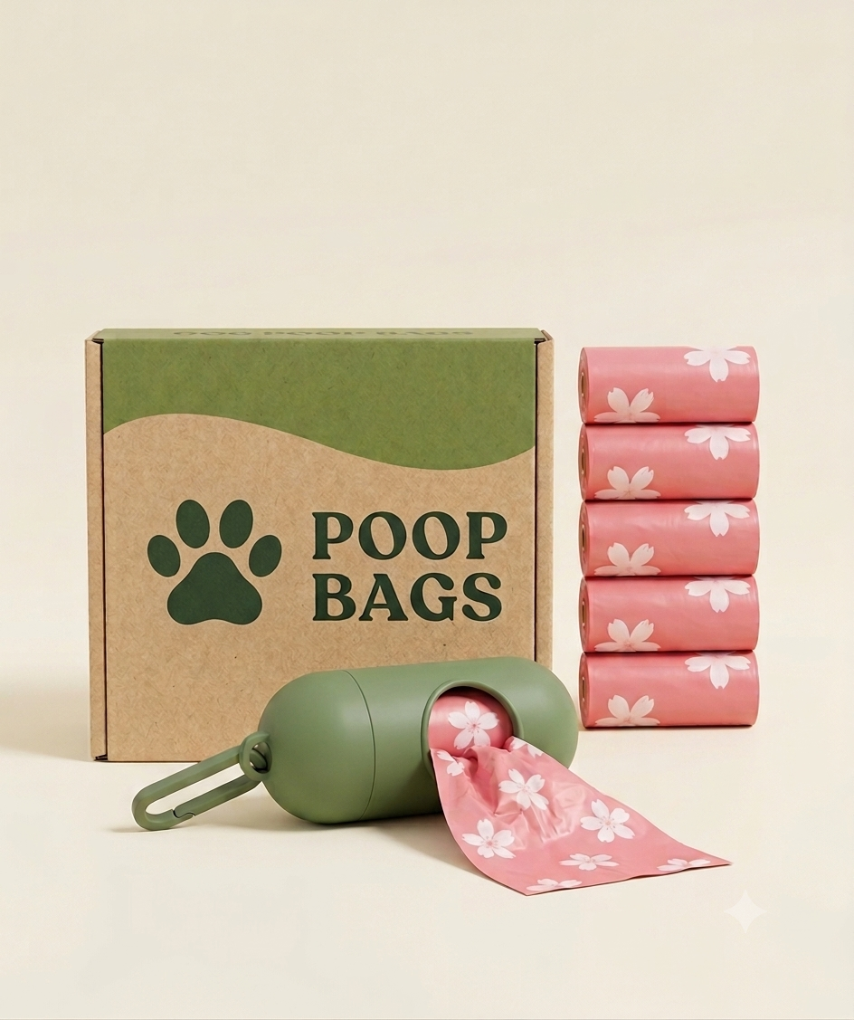 Photodegradable Dog Poop Bag with Floral Fragrance and Leak Proof Pet Feces and Garbage Bag Dispenser Gift