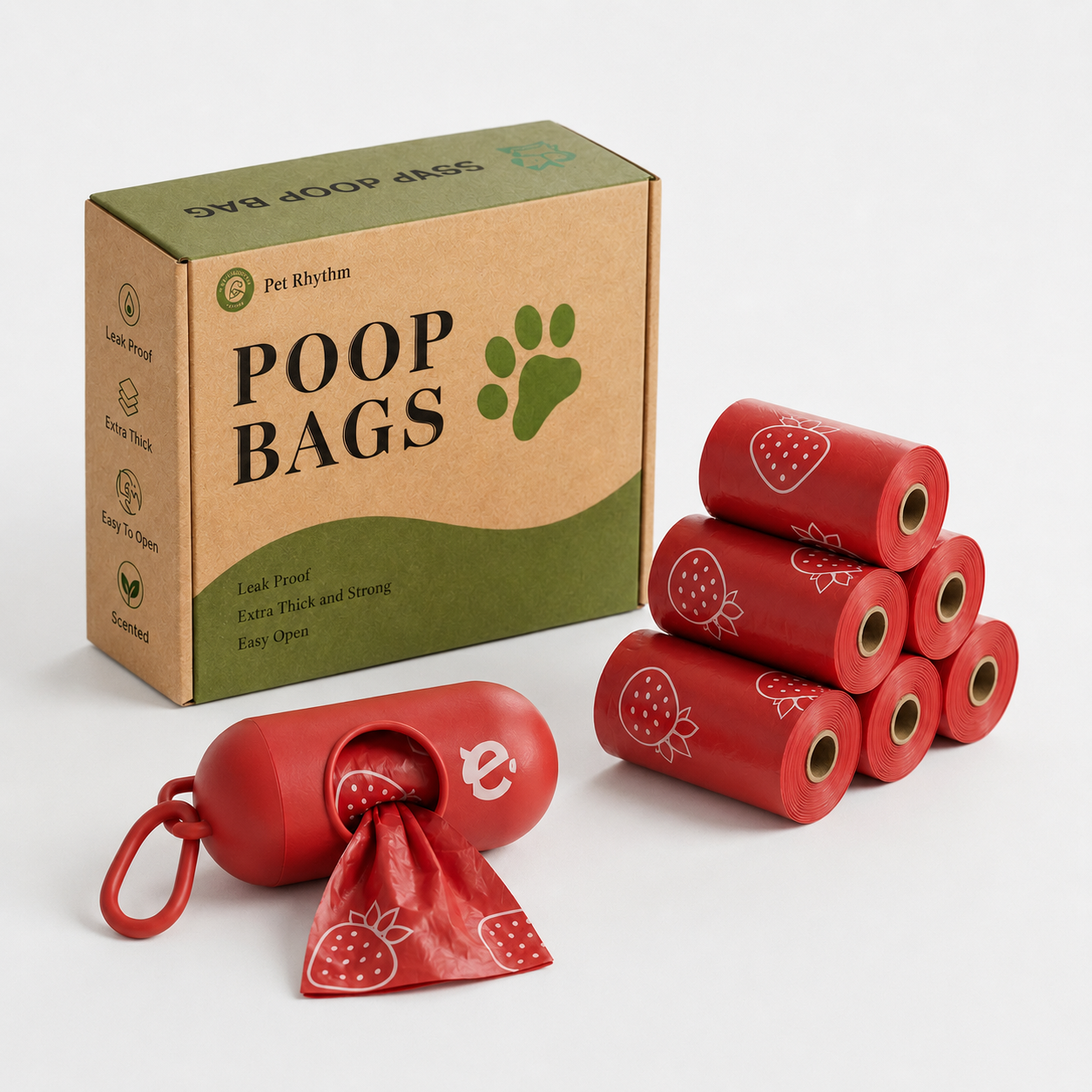 Eco-Friendly Photodegradable Dog Waste Bags with Refreshing Strawberry Scent - Leak Proof & Perfect for Outdoor Use
